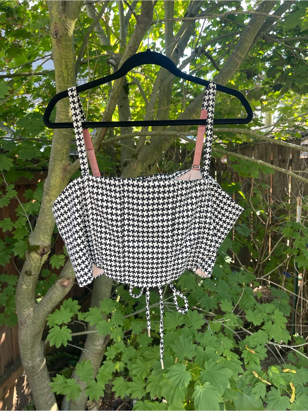 Wildfang Black & White Houndstooth Corset Top